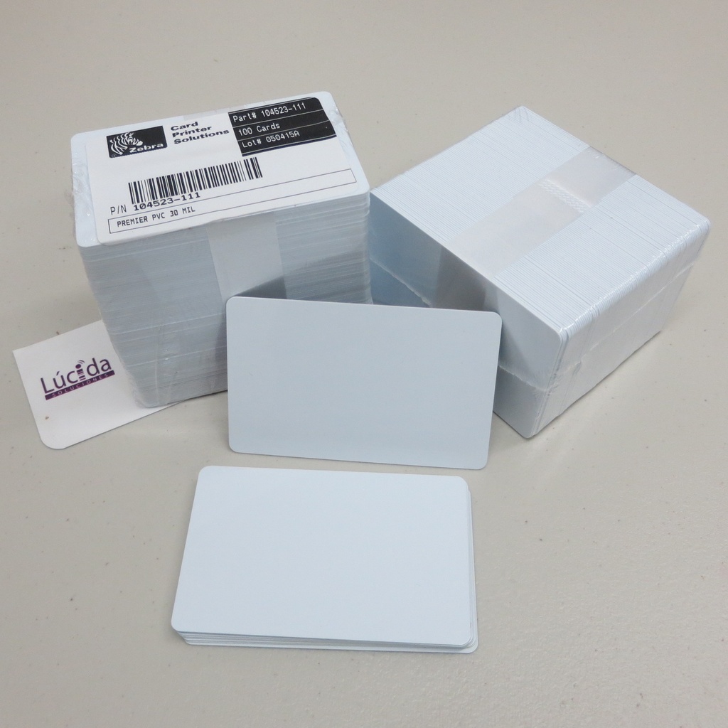 TARJETA PVC ZEBRA PREMIER, COLOR BLANCO, GROSOR 30 MIL. CR80.1 PIEZA. EN PAQUETE DE 100 PZAS. MARCA ZEBRA TECHNOLOGIES.