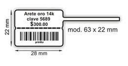 [63X22TT] ETIQUETA SINTÉTICA TT PARA DESKTOP PARA JOYERIA 2.48"X.85" (63x22mm)  ROLLO C/1000 ETIQUETAS